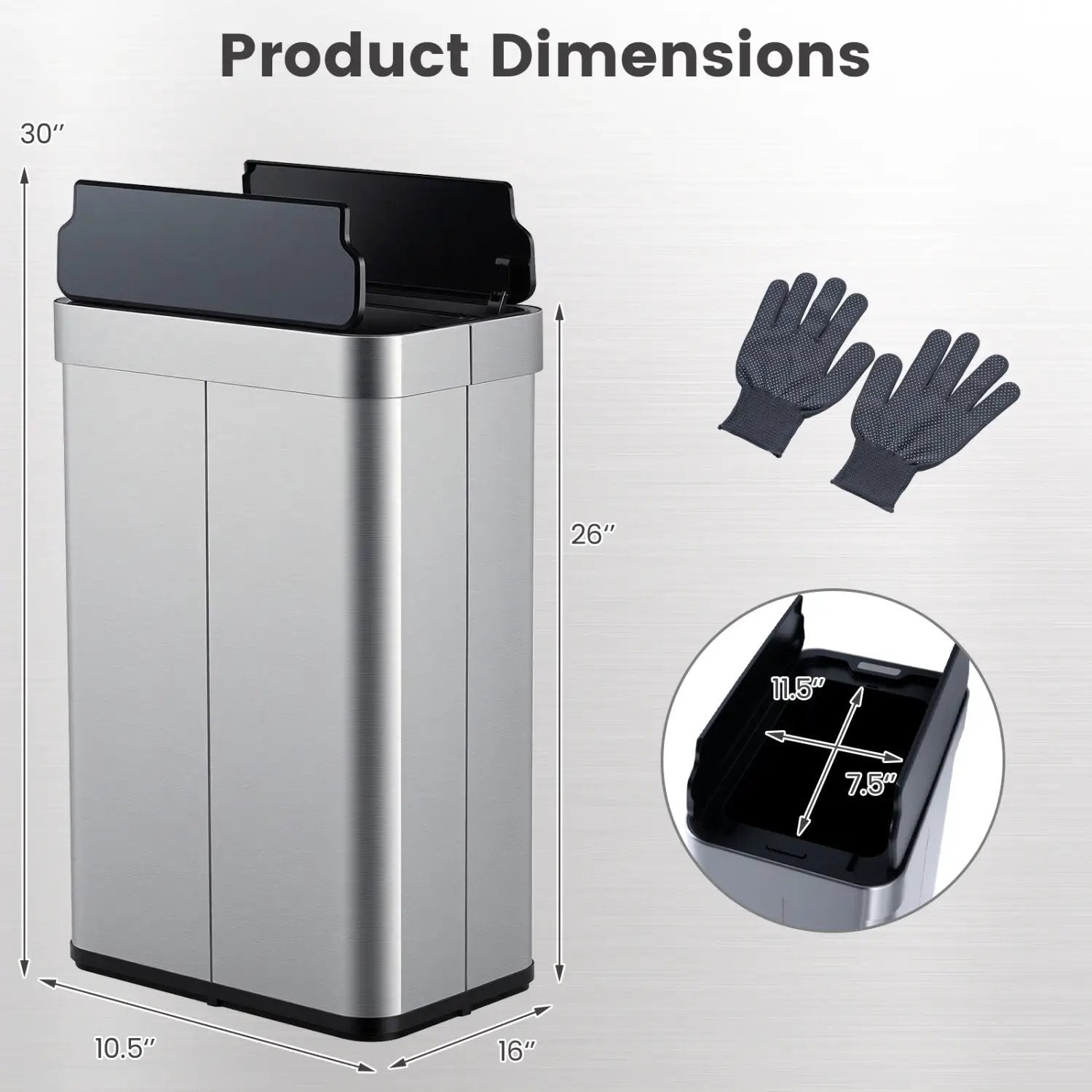 16 Gallon Trash Can with Wing Lids for Bedroom Bathroom Kitchen-Silver by DirectDeals