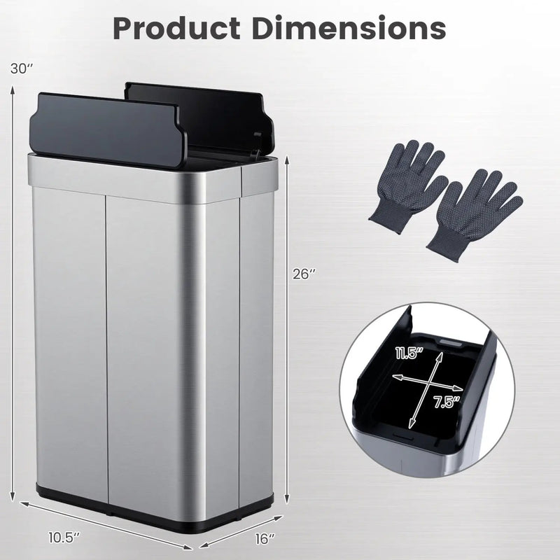 16 Gallon Trash Can with Wing Lids for Bedroom Bathroom Kitchen-Silver by DirectDeals