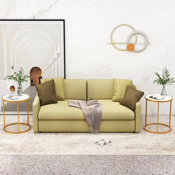 16 Inch Marble Top Round Side Table with Golden Metal Frame for Living Room Bedroom, photo 2 of 9