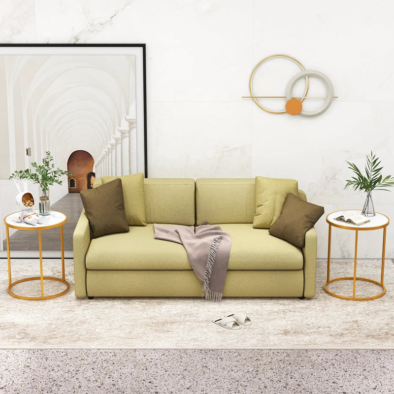 16 Inch Marble Top Round Side Table with Golden Metal Frame for Living Room Bedroom by DirectDeals