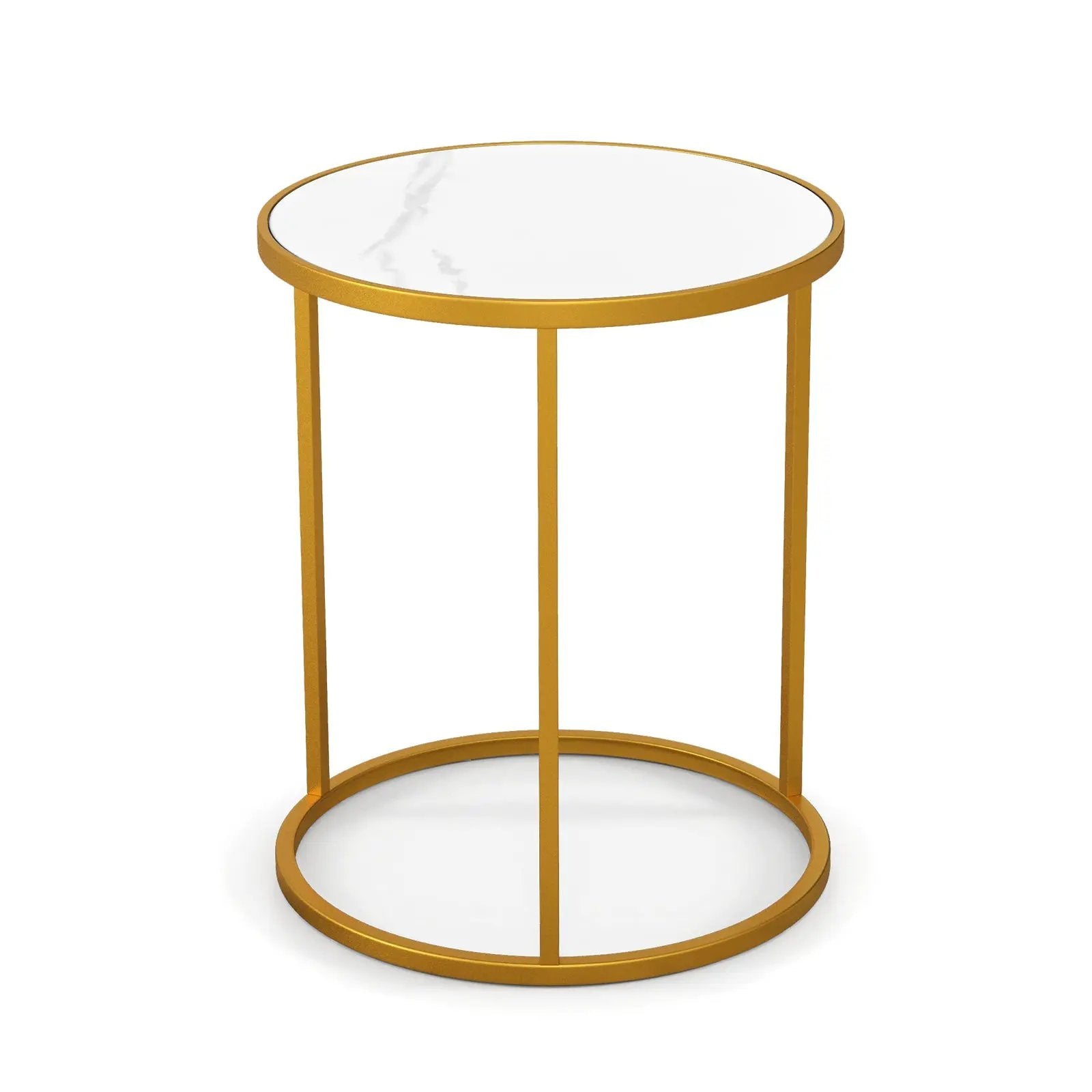 16 Inch Marble Top Round Side Table with Golden Metal Frame for Living Room Bedroom by DirectDeals