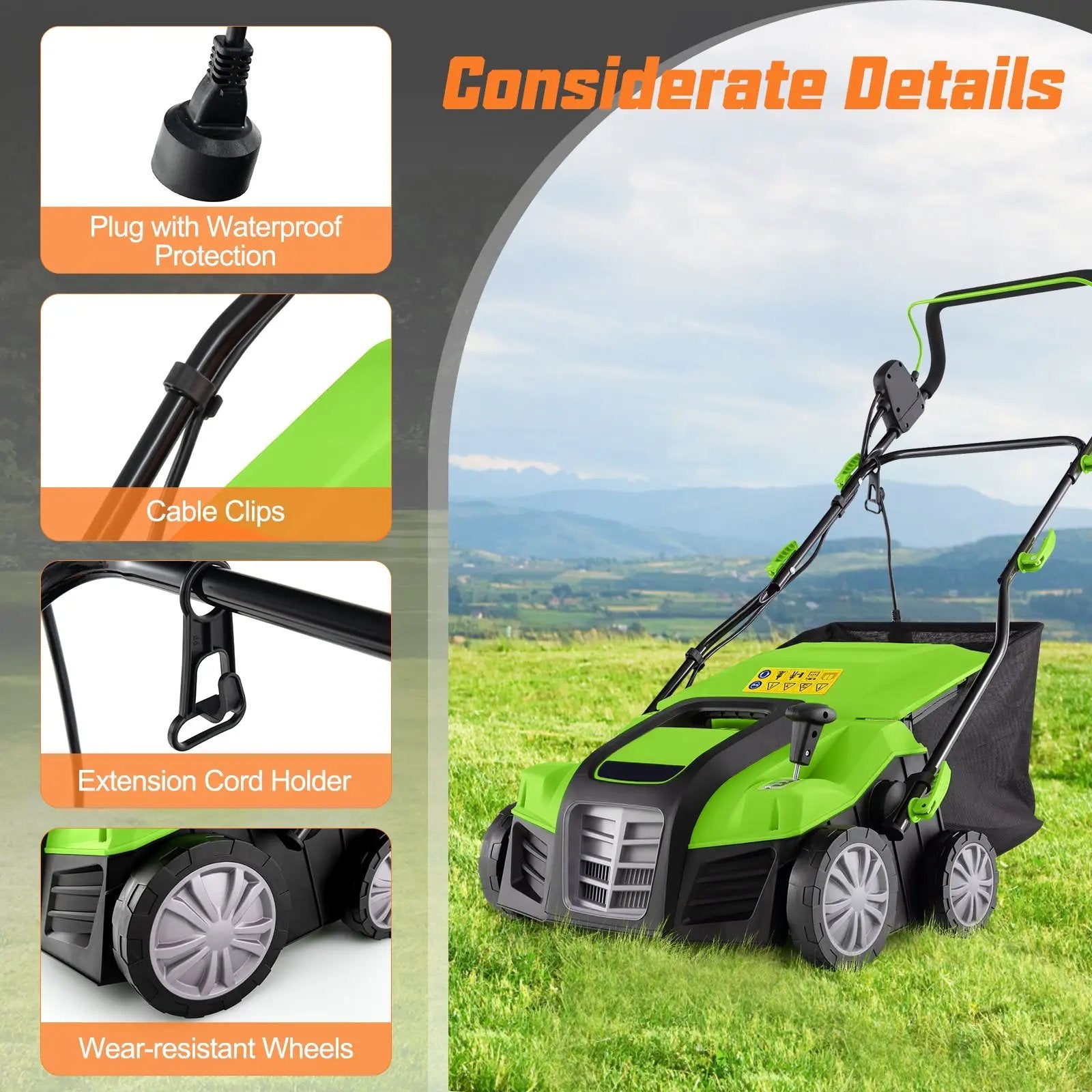 16-Inch Electric Lawn Dethatcher and Scarifier with Collection Bag by DirectDeals