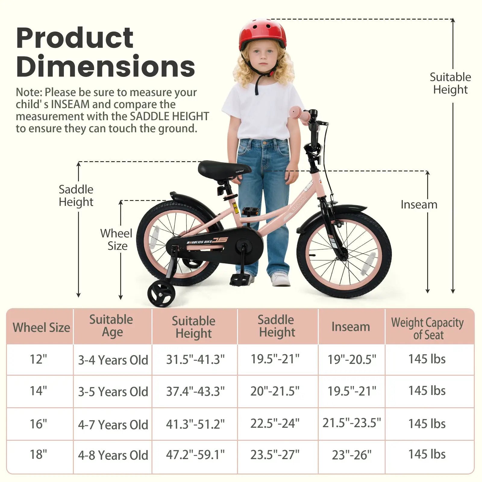 Kids Bike 12-18 Inch with Training Wheels - Pink by DirectDeals