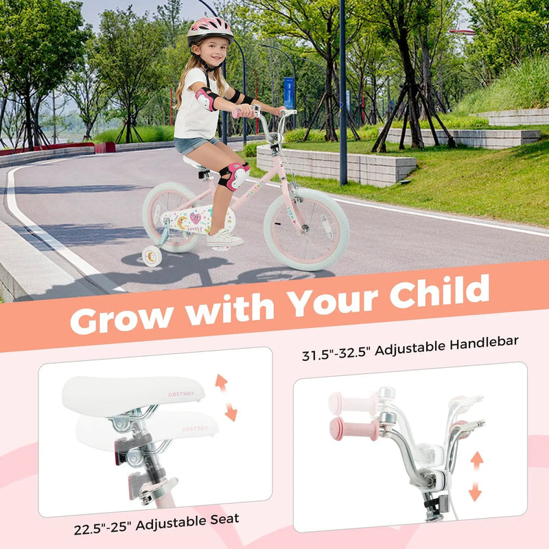 Kids Bike 12-18 Inch with Training Wheels - Pink Stars & Moon by DirectDeals