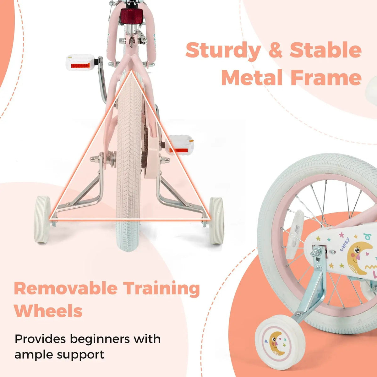 Kids Bike 12-18 Inch with Training Wheels - Pink Stars & Moon, photo 24 of 32