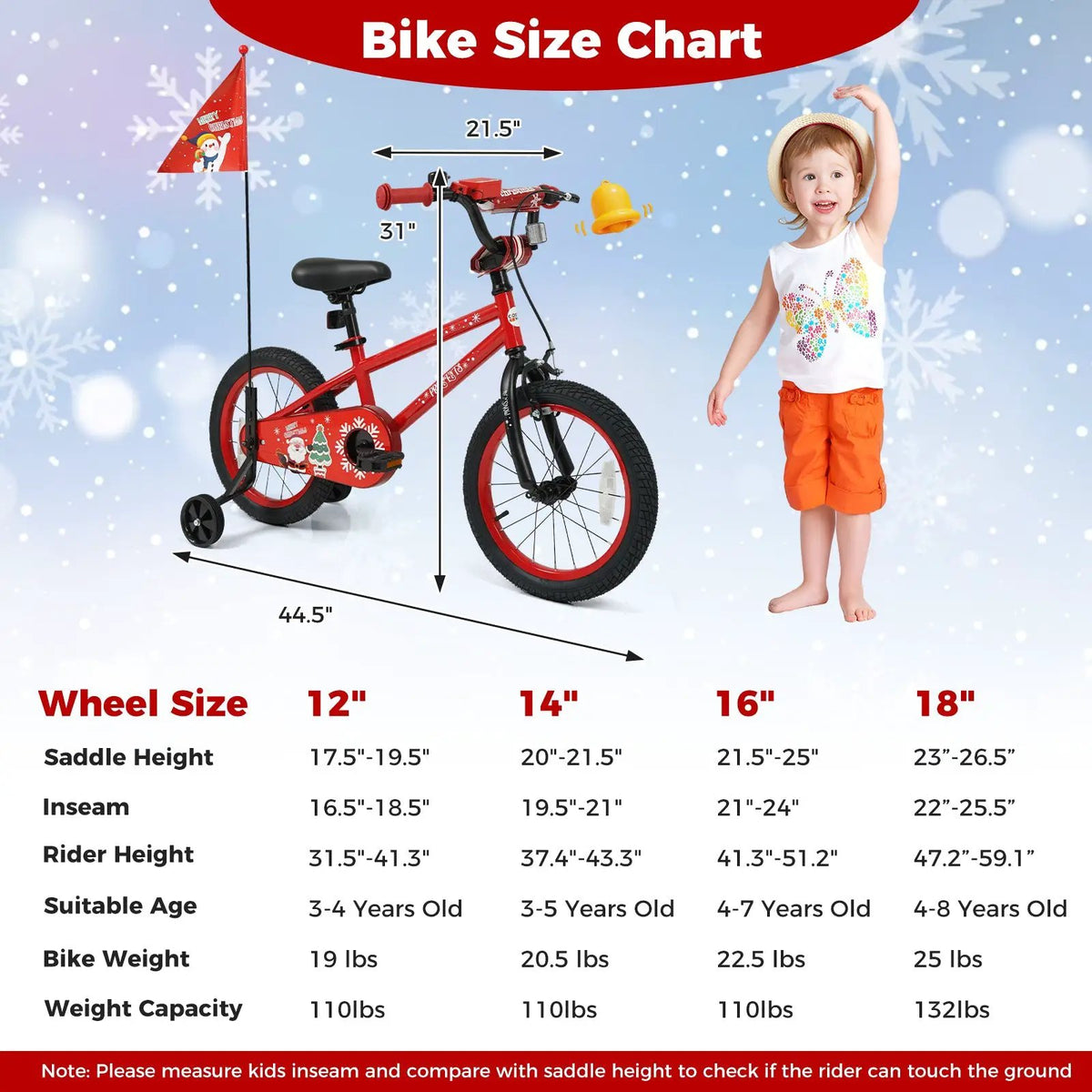 Kids Bike 12-18 Inch with Training Wheels & Christmas Music, photo 19 of 32