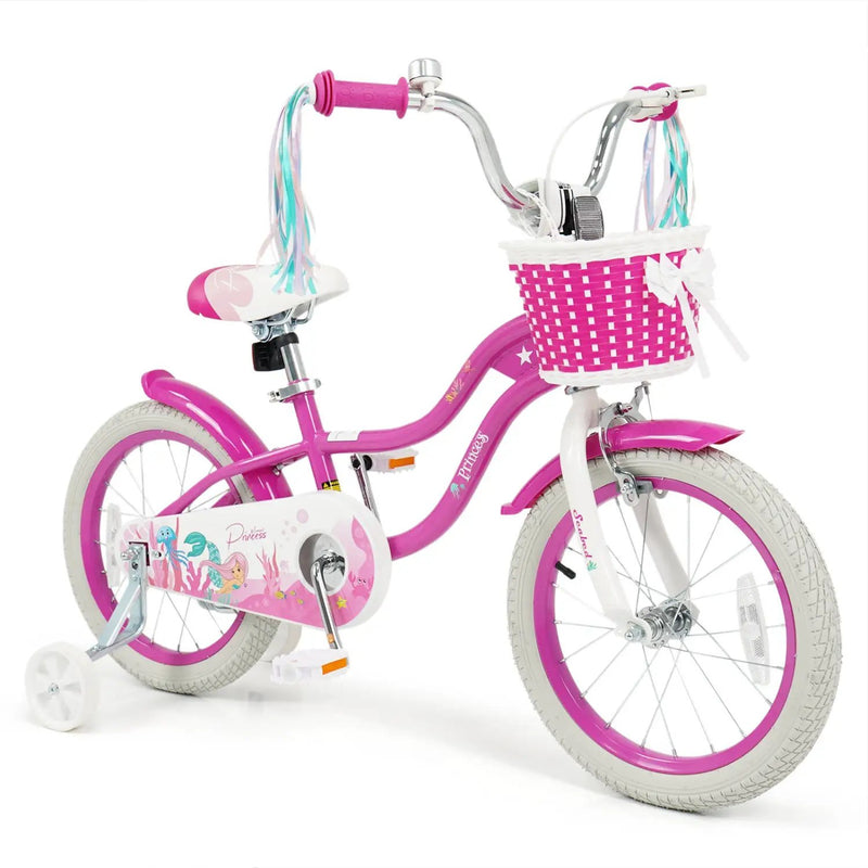 Kids Bike 18-Inch with Training Wheels and Basket Rose Red by DirectDeals