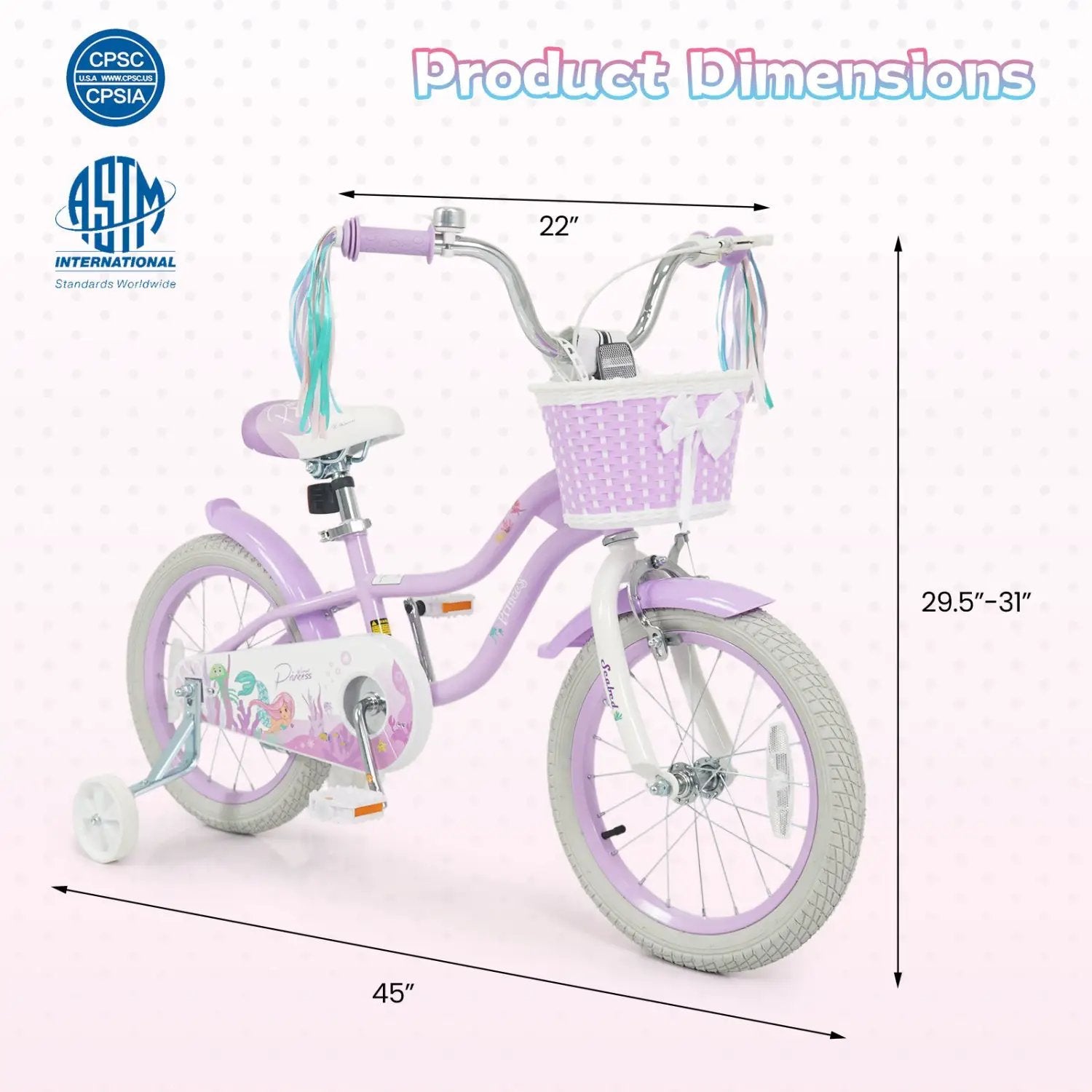 Kids Bike 12-20 Inch with Training Wheels & Basket Purple by DirectDeals