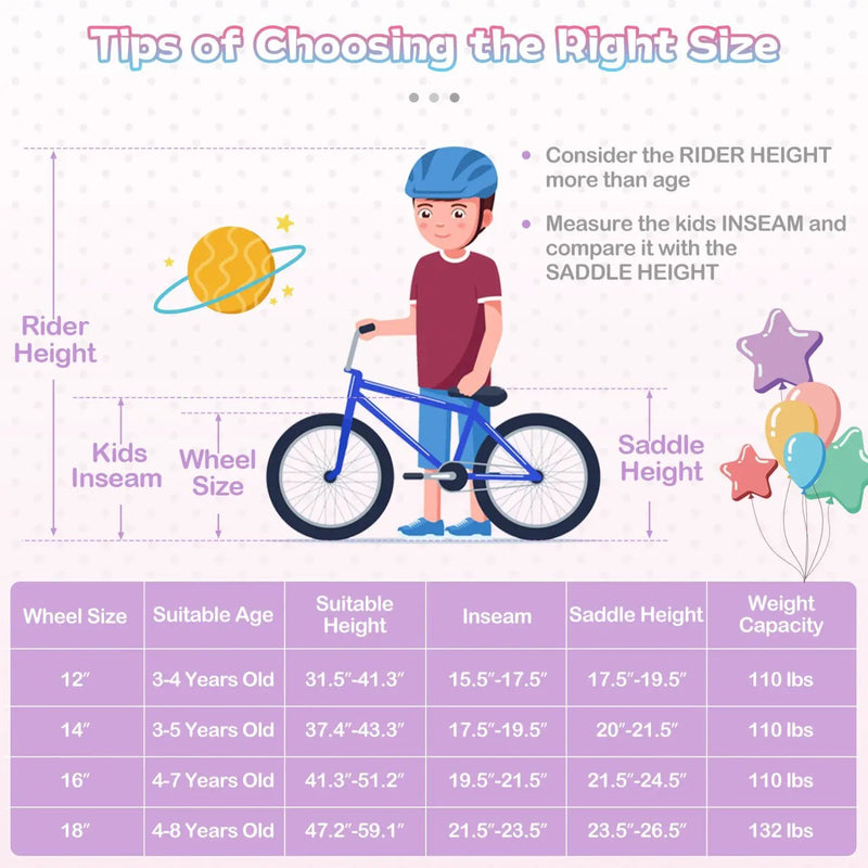 Kids Bike 12-20 Inch with Training Wheels & Basket Purple by DirectDeals