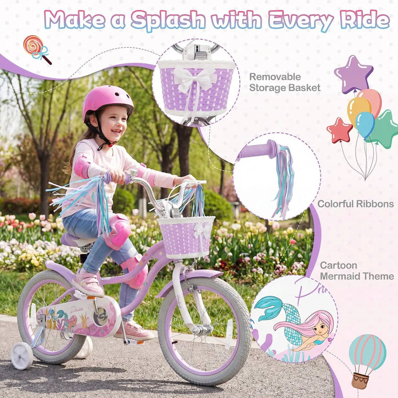 Kids Bike 12-20 Inch with Training Wheels & Basket Purple by DirectDeals