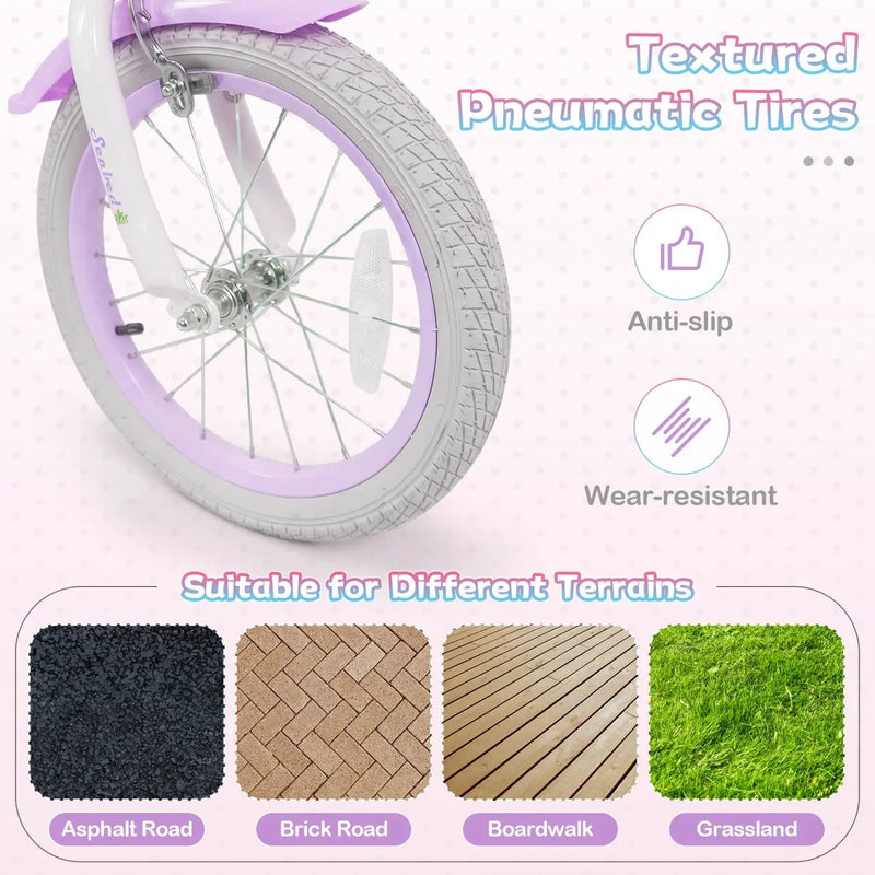 Kids Bike 12-20 Inch with Training Wheels & Basket Purple by DirectDeals