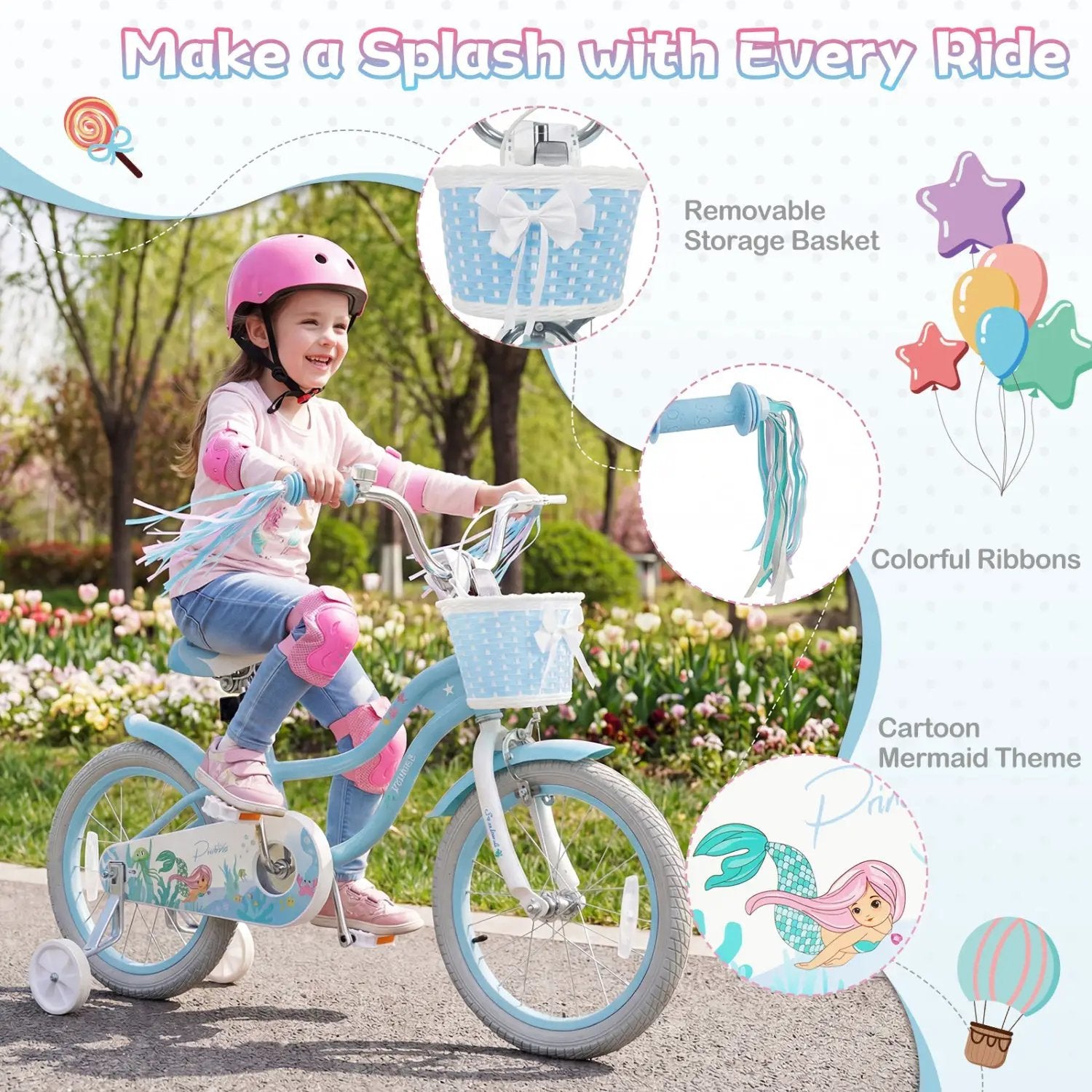 Kids Bike 12-20 Inch with Training Wheels & Basket by DirectDeals