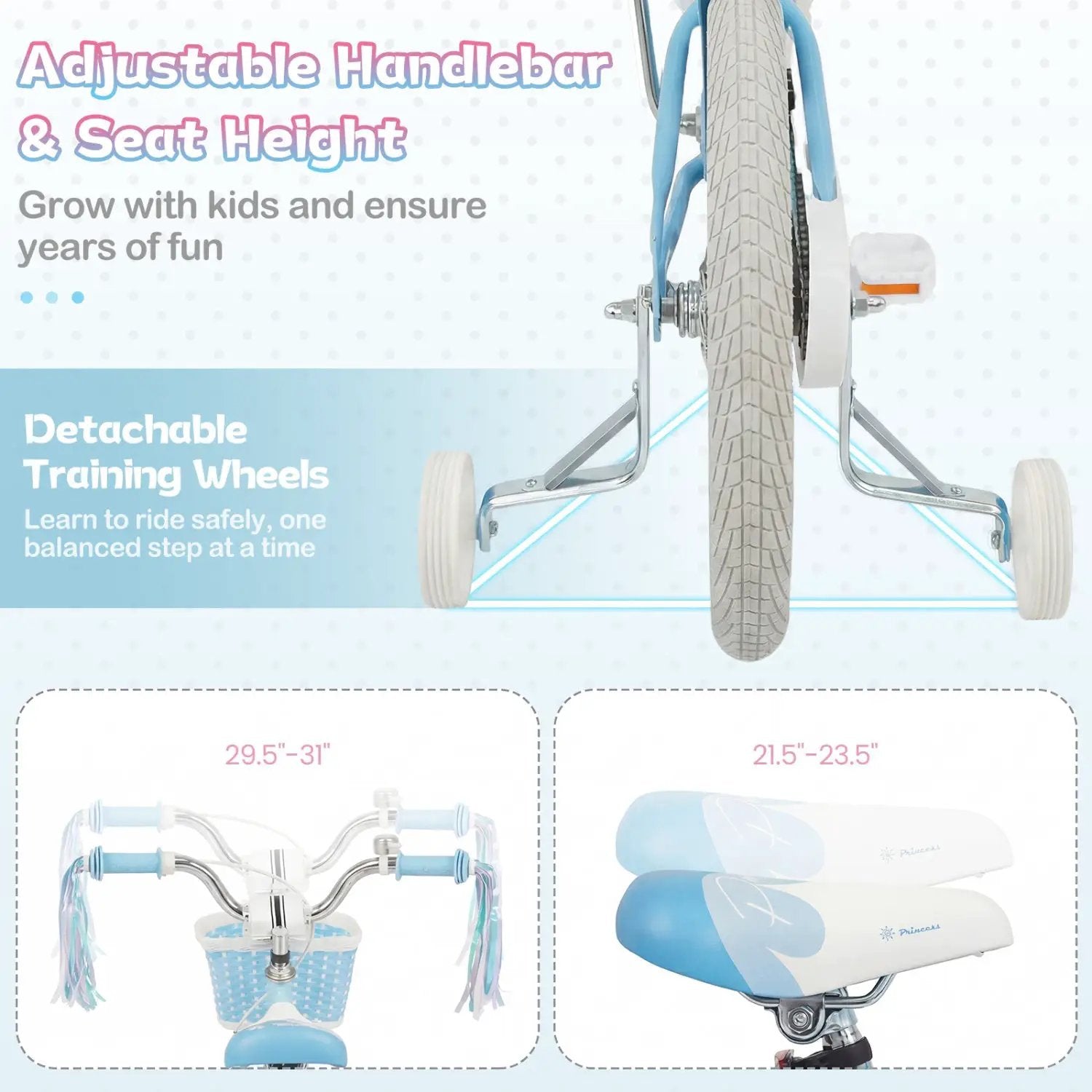Kids Bike 12-20 Inch with Training Wheels & Basket by DirectDeals