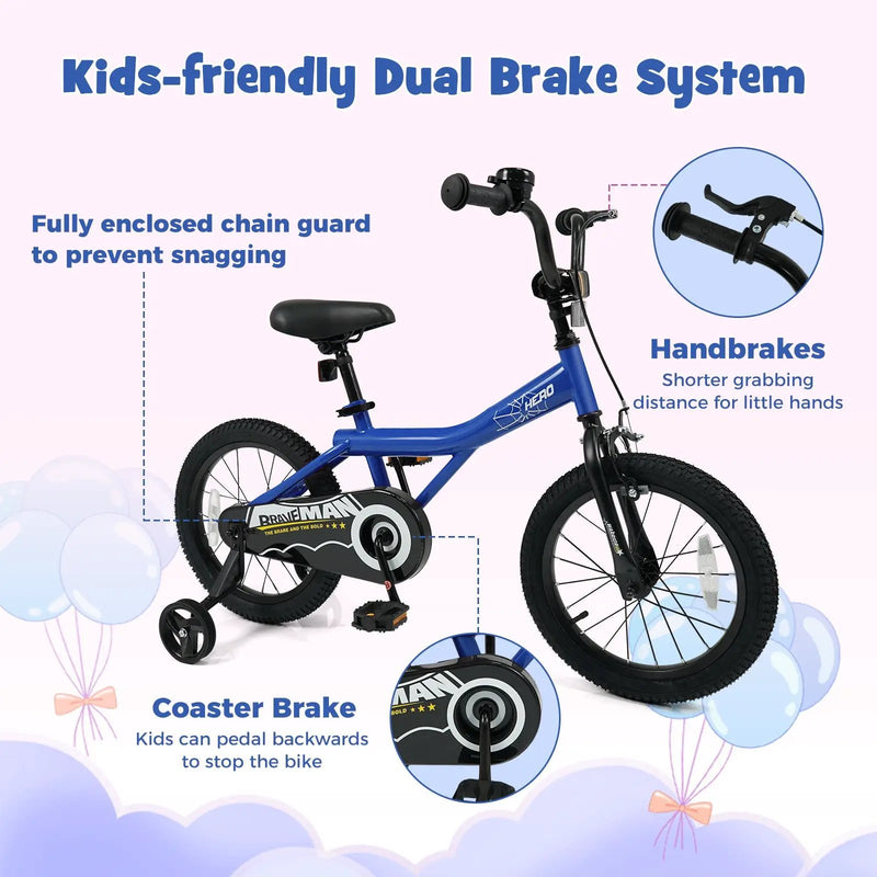 Kids Bike 14-Inch with Removable Training Wheels Navy by DirectDeals