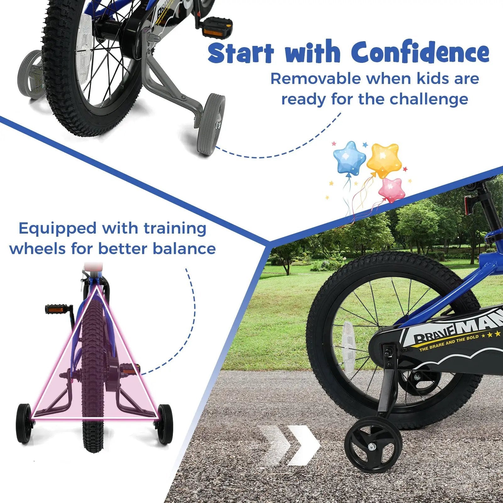 Kids Bike 14-Inch with Removable Training Wheels Navy by DirectDeals