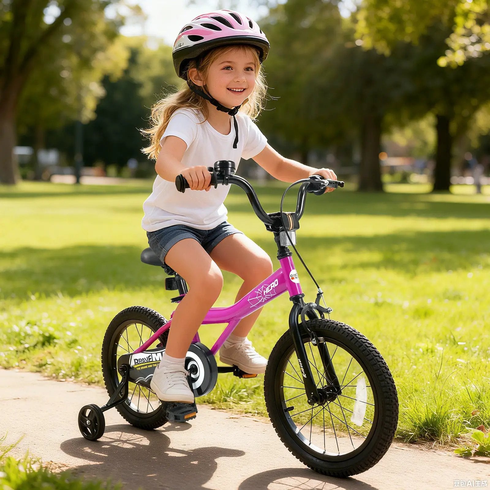 Kids Bike 14-Inch with Removable Training Wheels Pink by DirectDeals