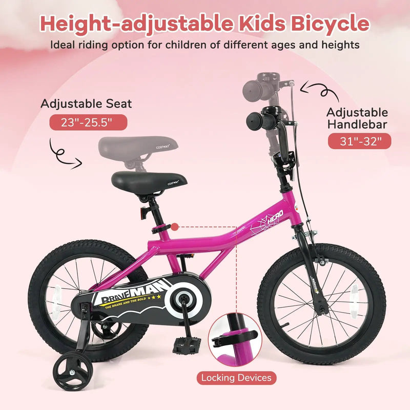 Kids Bike 14-Inch with Removable Training Wheels Pink by DirectDeals
