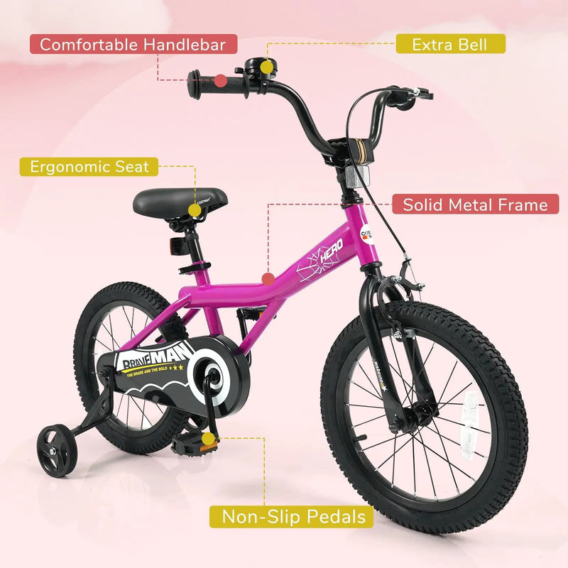 Kids Bike 14-Inch with Removable Training Wheels Pink by DirectDeals