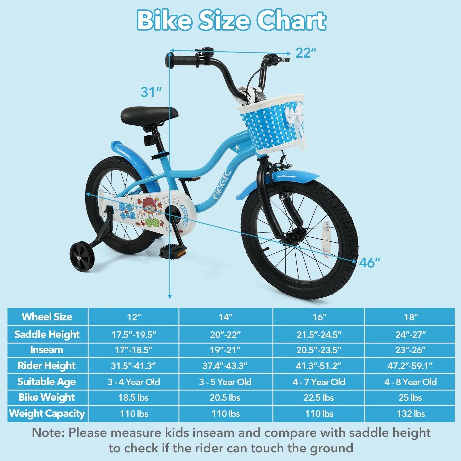12/14/16 Inch Kids Bike with Training Wheels and Basket Navy Color by DirectDeals