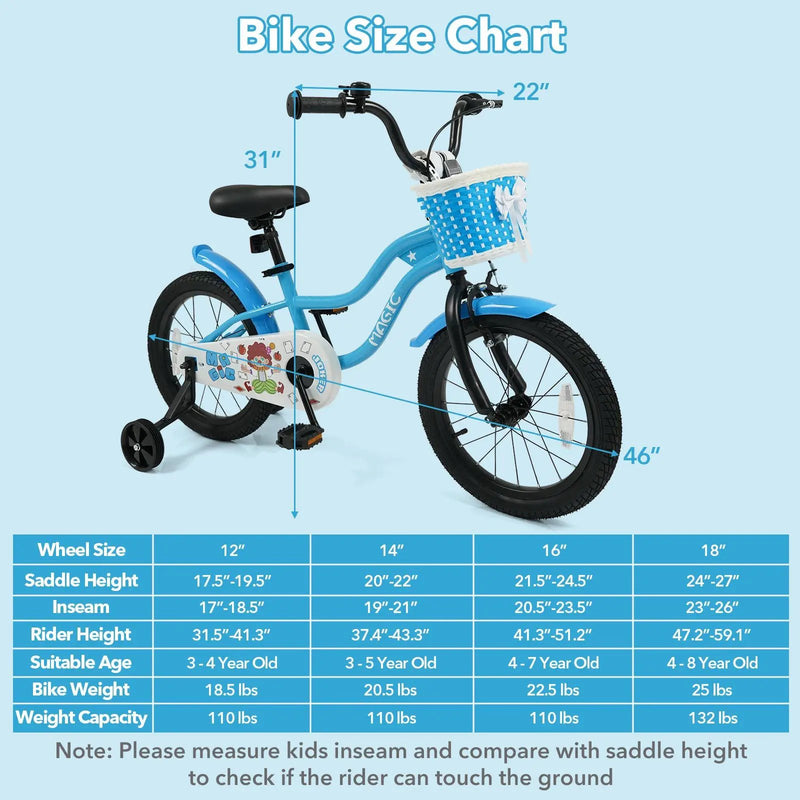 12/14/16 Inch Kids Bike with Training Wheels and Basket Navy Color by DirectDeals