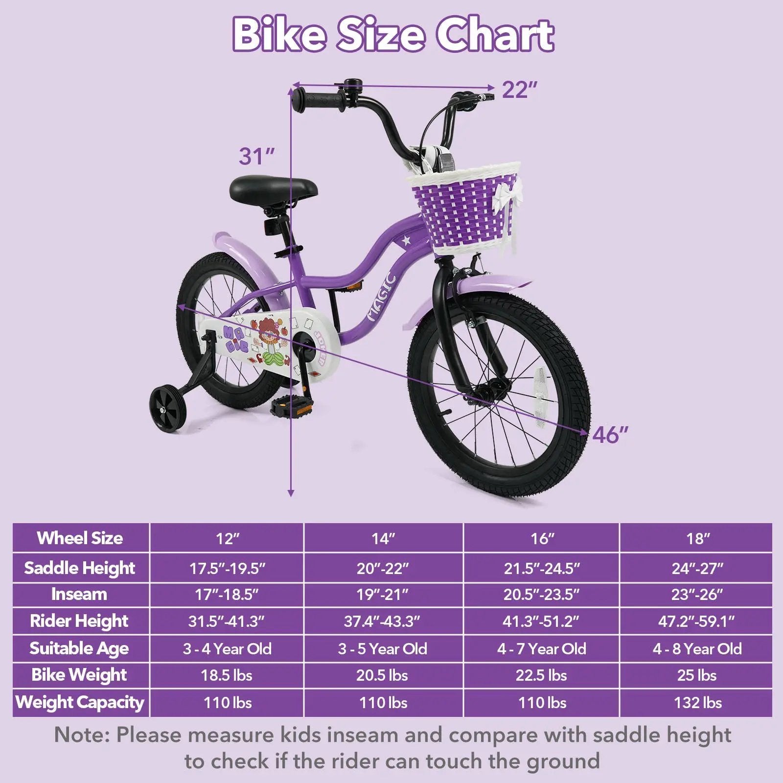 Kids Bike with Training Wheels 12-18 Inch - Purple by DirectDeals