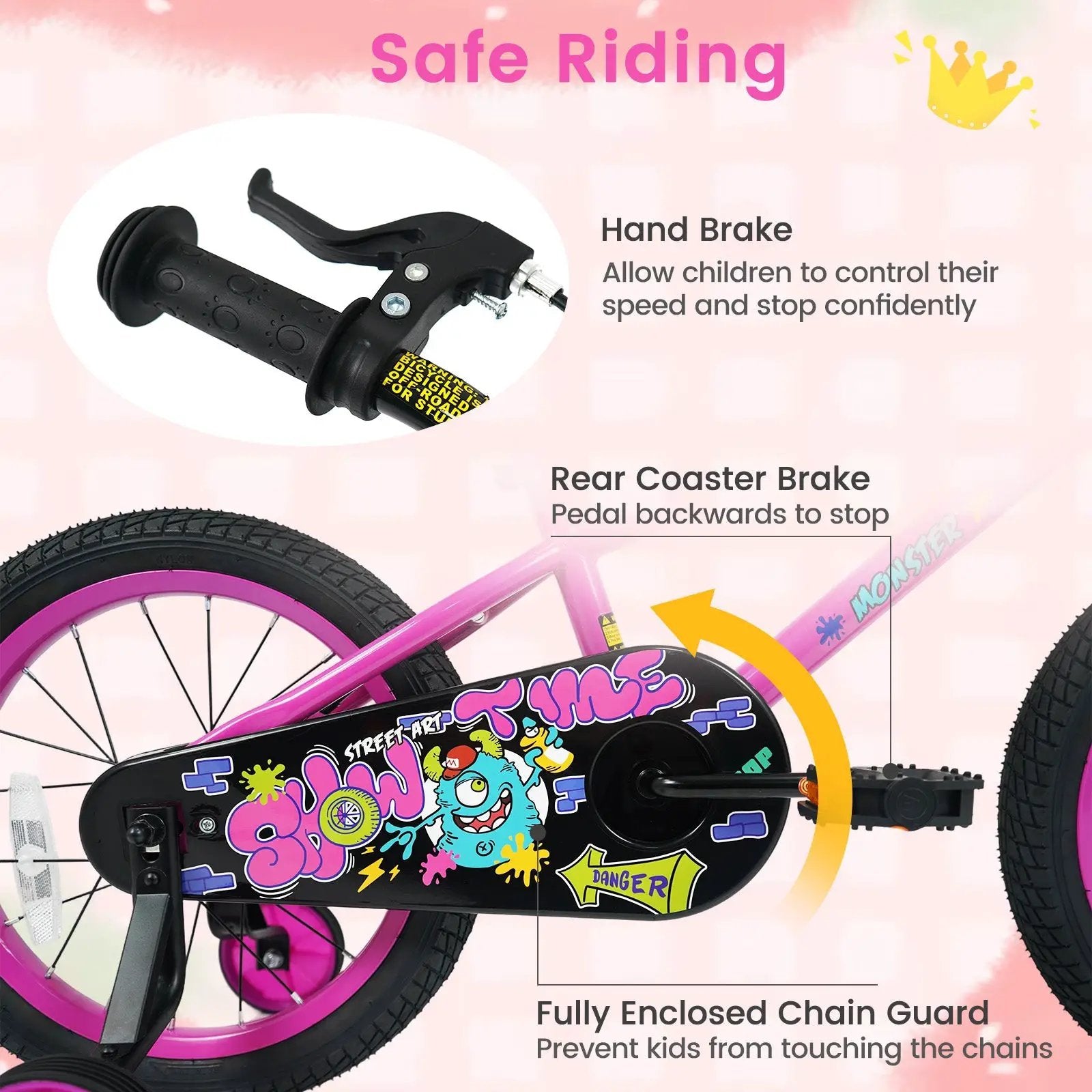 Kids Bike with Training Wheels 12-18 Inch Pink by DirectDeals