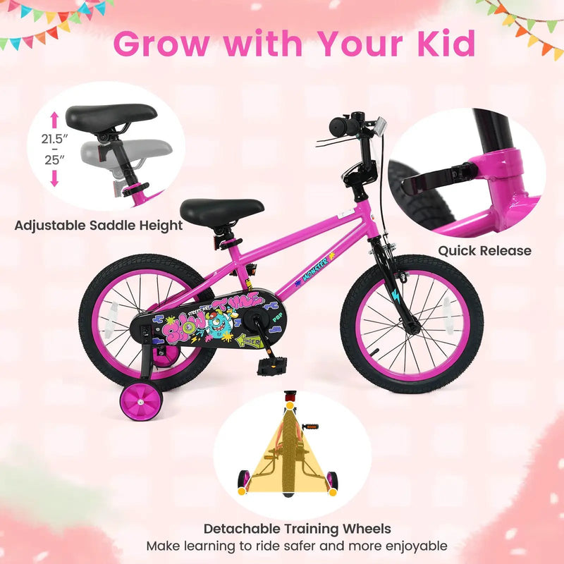 Kids Bike with Training Wheels 12-18 Inch Pink by DirectDeals