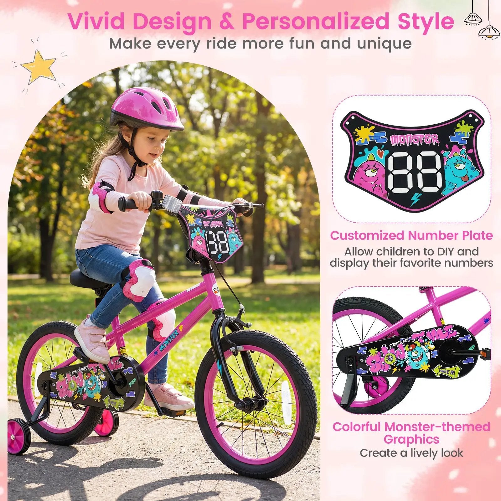 Kids Bike with Training Wheels 12-18 Inch Pink by DirectDeals