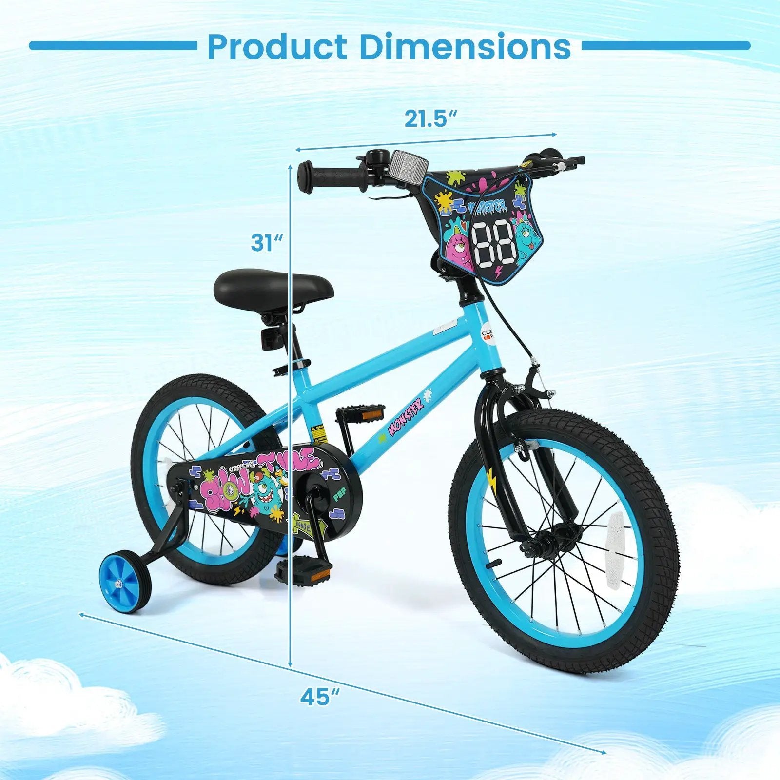 Kids Bike 16 Inch with Training Wheels Ages 4-7 by DirectDeals