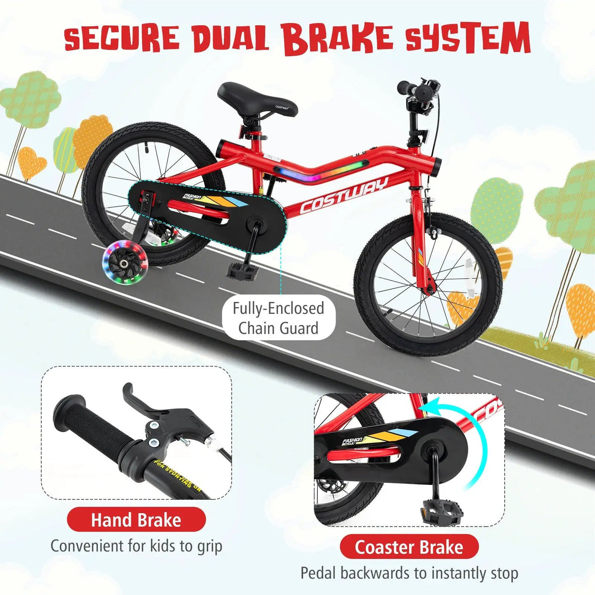 18 Inch Kids Bike with LED Lights Adjustable Carbon Steel Bicycle for 4-8 Years Old-18 inches, photo 6 of 9