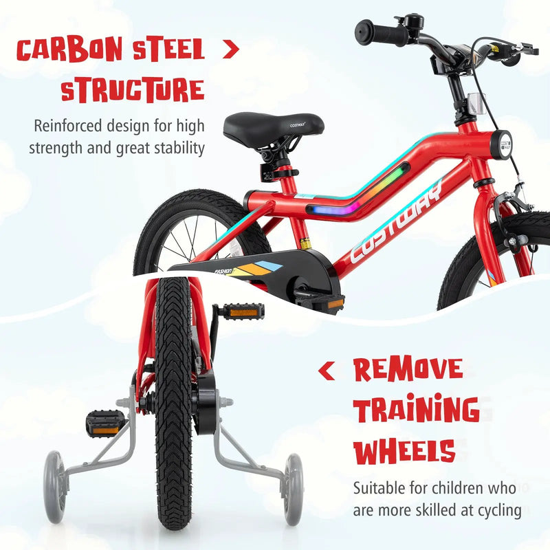 18 Inch Kids Bike with LED Lights Adjustable Carbon Steel Bicycle for 4-8 Years Old-18 inches by DirectDeals