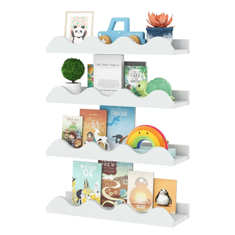 Floating Nursery Book Shelves Set of 4 - White Fir Wood by DirectDeals