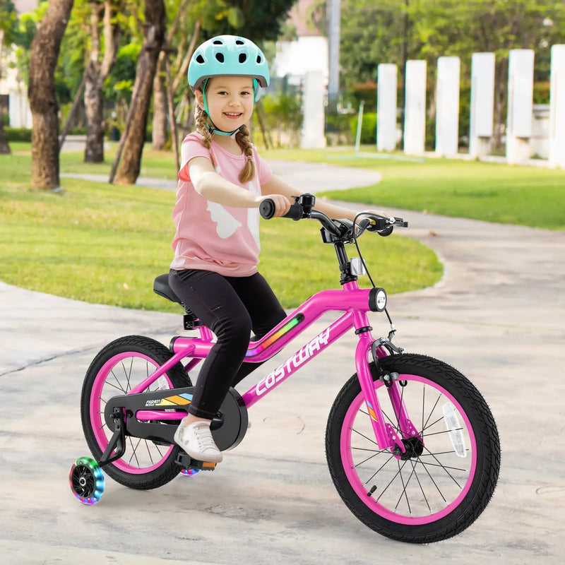 18 Inch LED Lighted Kids Bike with Training Wheels and Headlight for Ages 4-8 Years-18 inches by DirectDeals