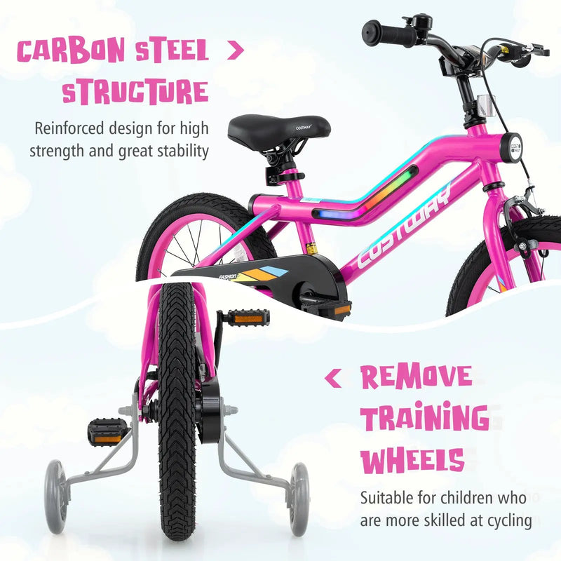 18 Inch LED Lighted Kids Bike with Training Wheels and Headlight for Ages 4-8 Years-18 inches by DirectDeals