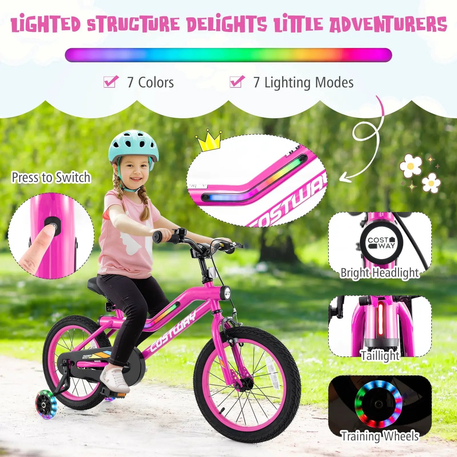 18 Inch LED Lighted Kids Bike with Training Wheels and Headlight for Ages 4-8 Years-18 inches by DirectDeals