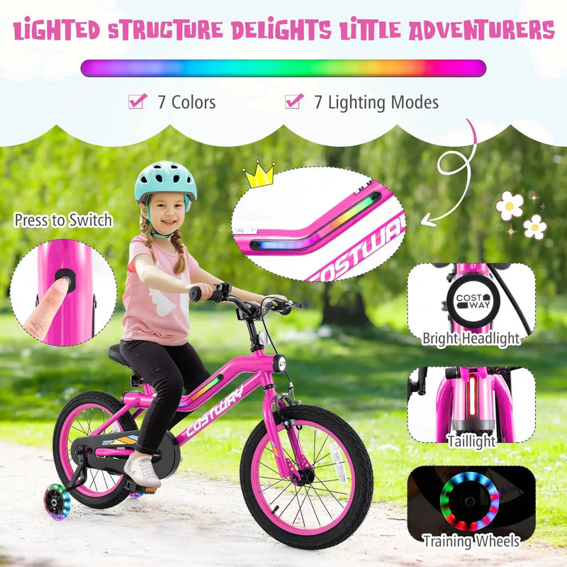 18 Inch LED Lighted Kids Bike with Training Wheels and Headlight for Ages 4-8 Years-18 inches by DirectDeals
