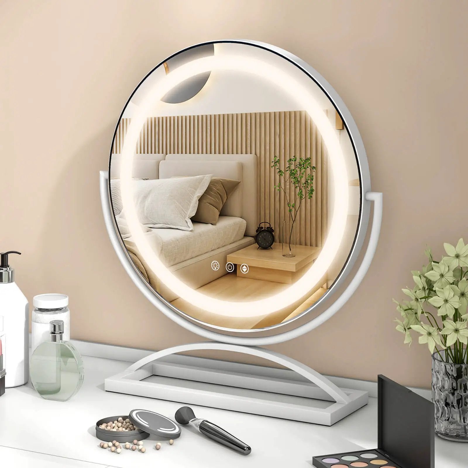 16 Inch Round Makeup Vanity Mirror with 3 Color Dimmable LED Lighting by DirectDeals
