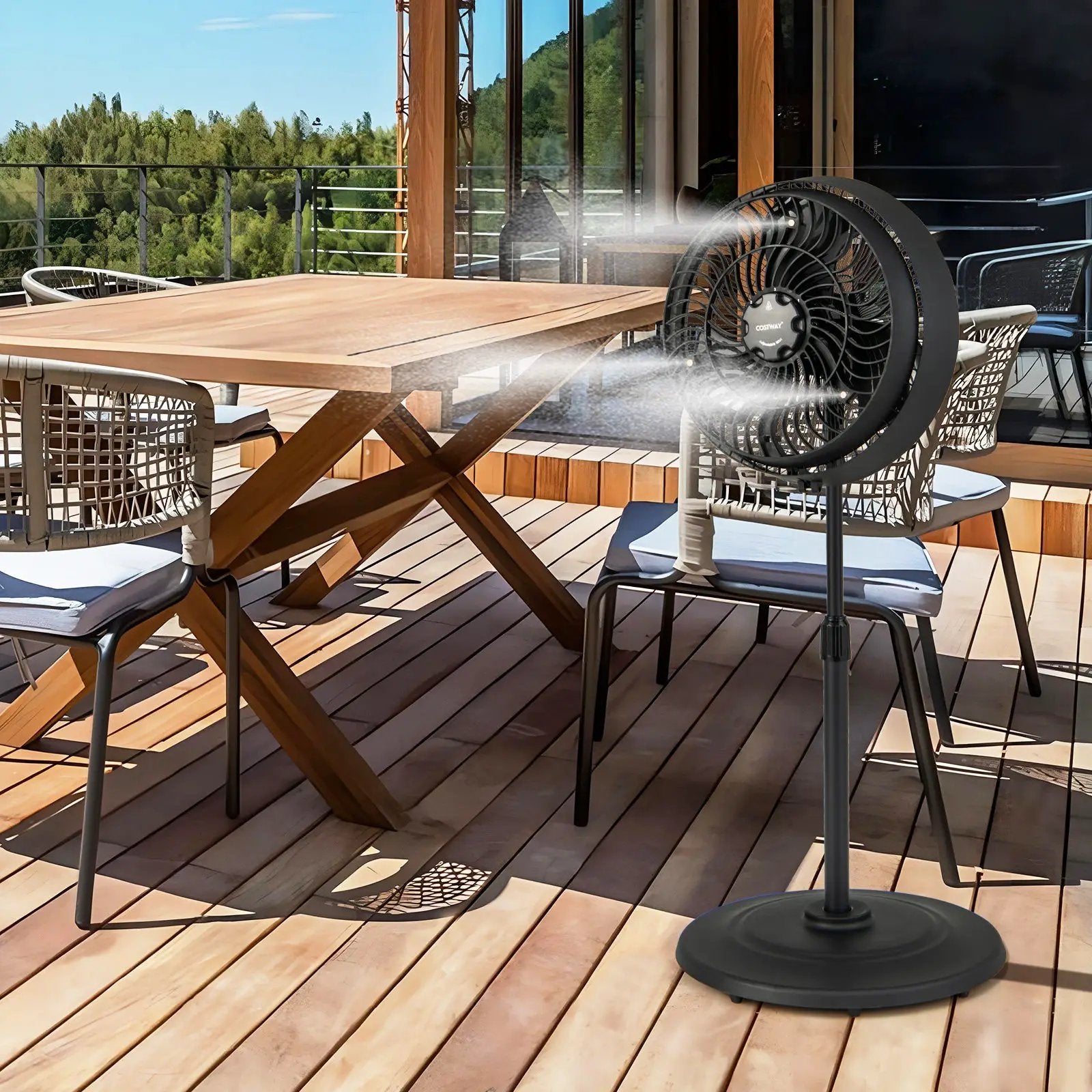 16 Inch Outdoor Misting Fan Oscillating Pedestal Fan with 3 Mist Levels-Black by DirectDeals
