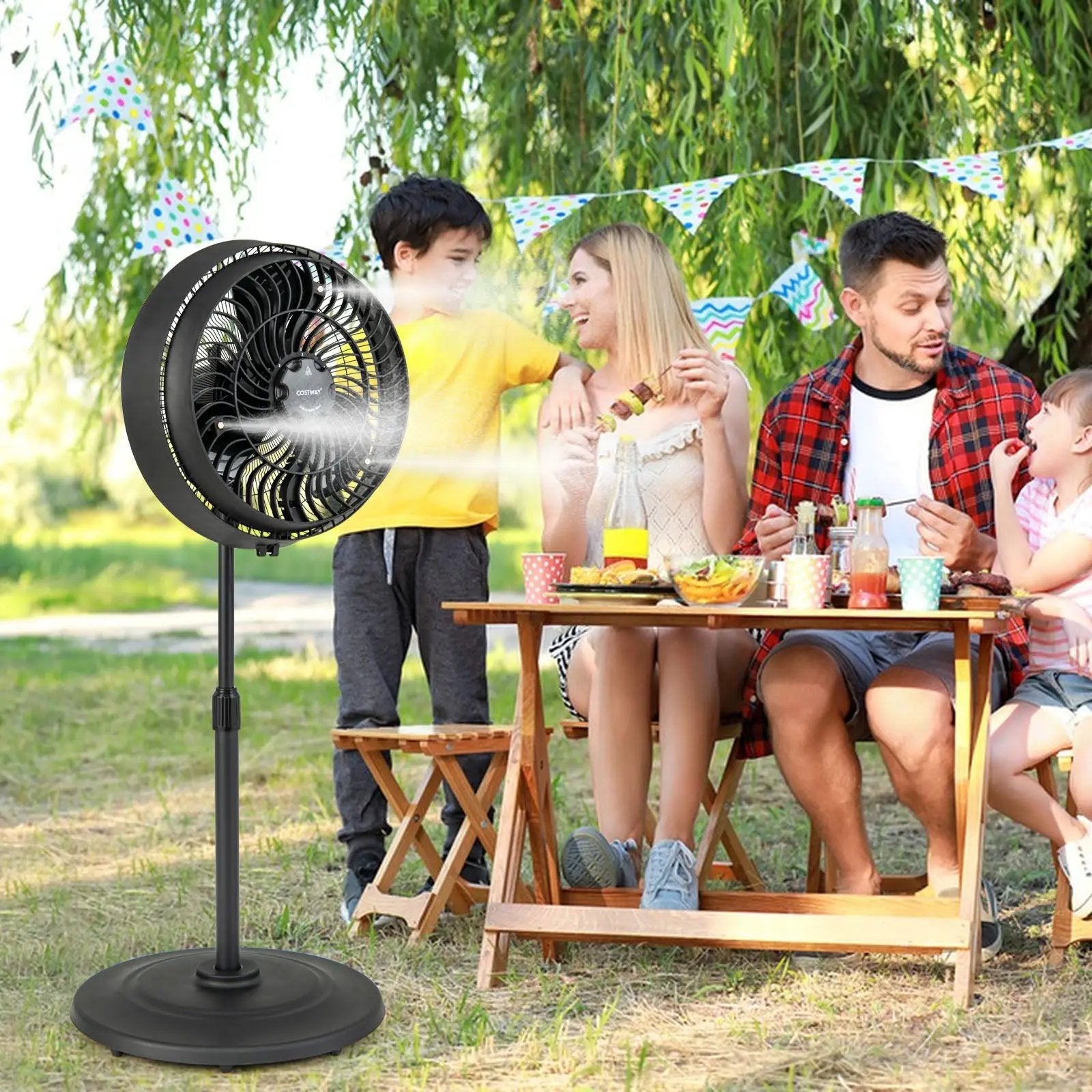 16 Inch Outdoor Misting Fan Oscillating Pedestal Fan with 3 Mist Levels-Black by DirectDeals