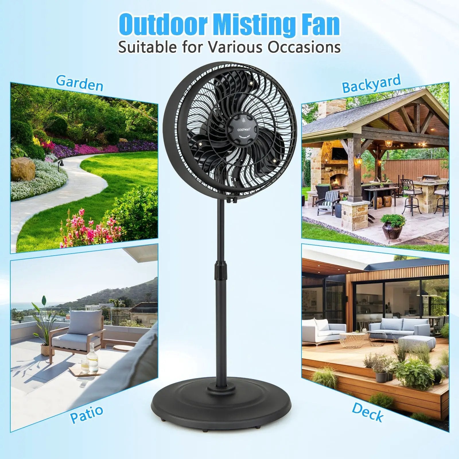 16 Inch Outdoor Misting Fan Oscillating Pedestal Fan with 3 Mist Levels-Black by DirectDeals