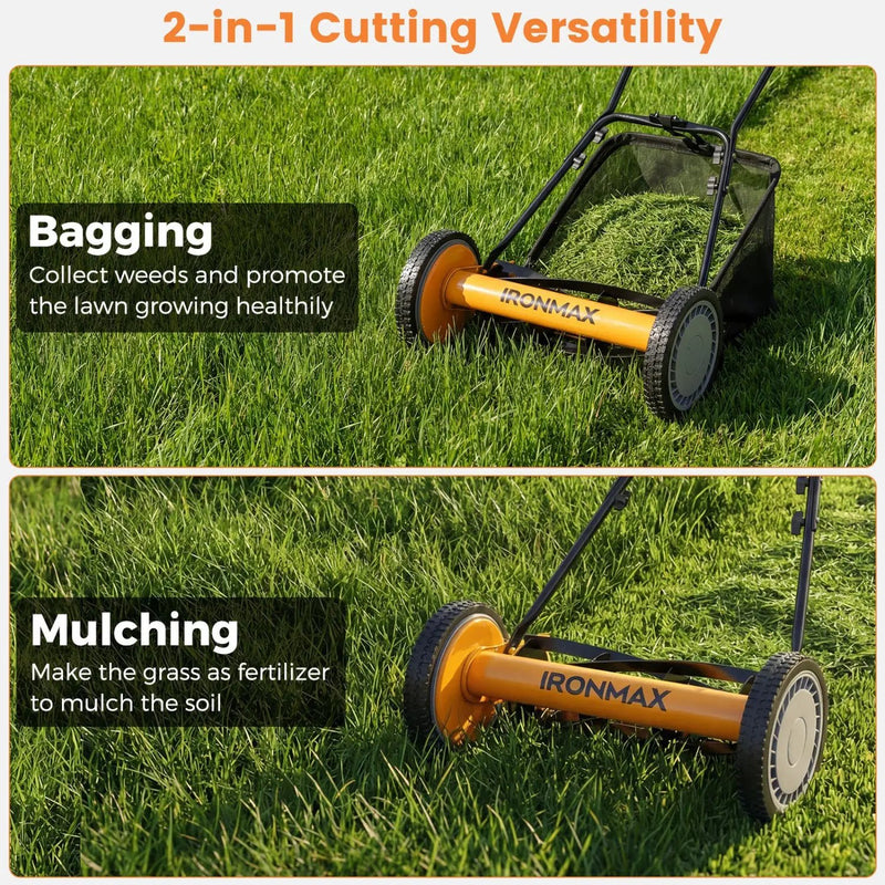 16 Inch Push Lawn Mower with 5 Steel Blades and Grass Catcher Bag by DirectDeals