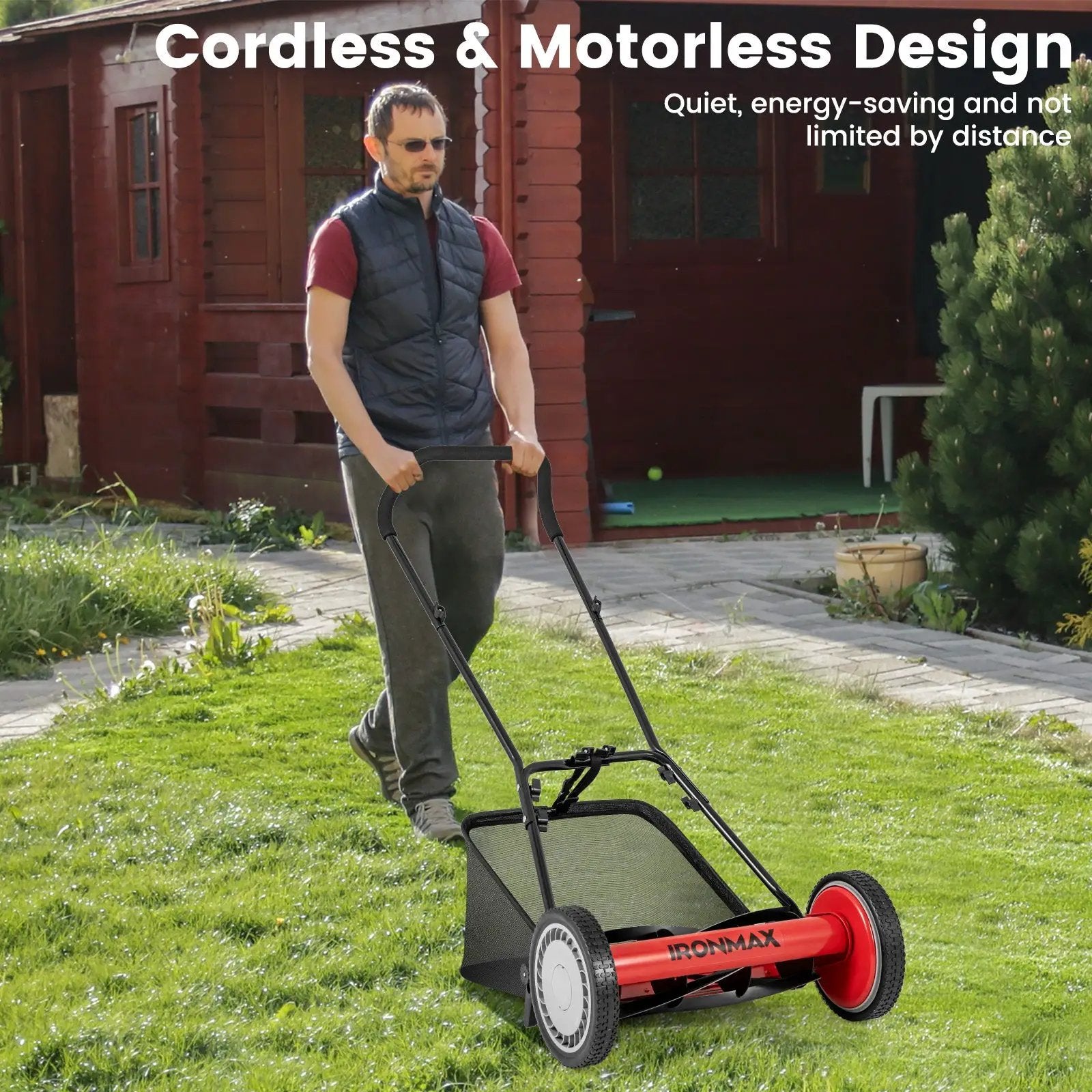 16 Inch Push Lawn Mower with 5 Steel Blades and Grass Catcher Bag by DirectDeals