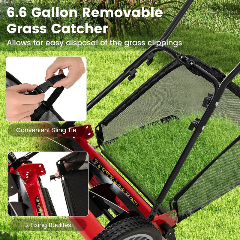 16 Inch Push Lawn Mower with 5 Steel Blades and Grass Catcher Bag by DirectDeals
