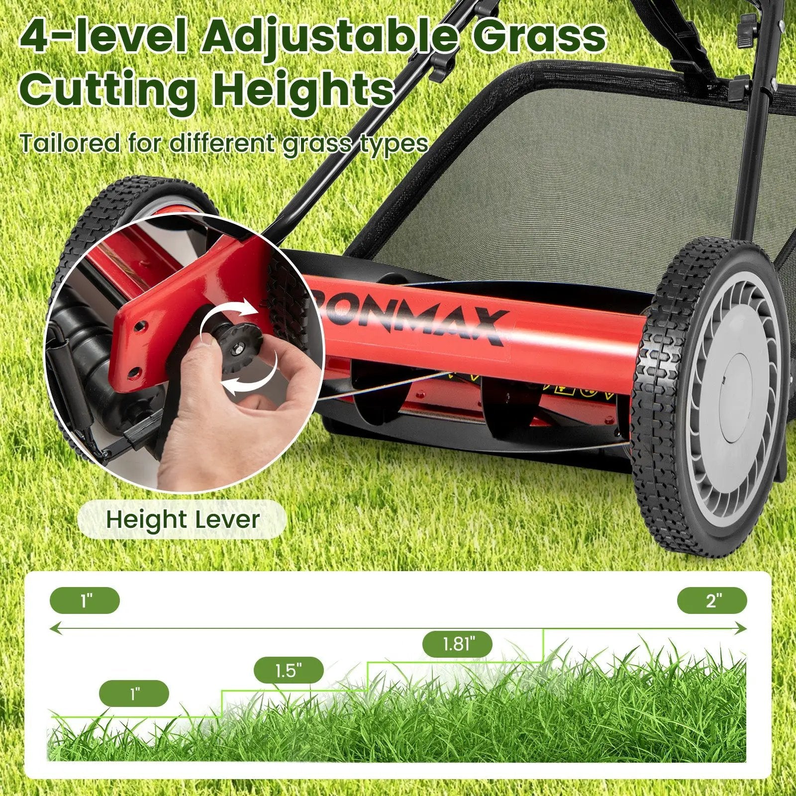 16 Inch Push Lawn Mower with 5 Steel Blades and Grass Catcher Bag by DirectDeals