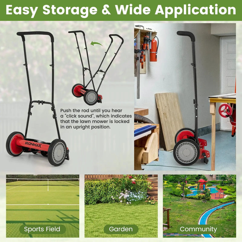 16 Inch Push Lawn Mower with 5 Steel Blades and Grass Catcher Bag by DirectDeals