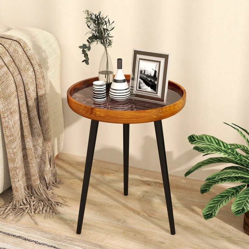 Round Sea Shell End Table with Epoxy Resin Finish by DirectDeals