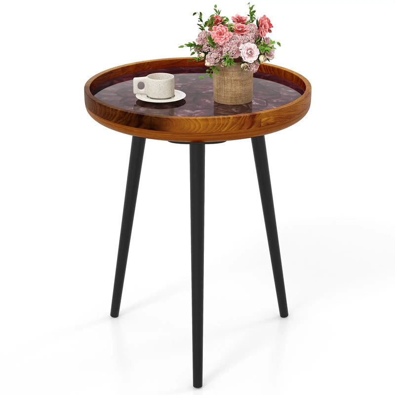 Round Sea Shell End Table with Epoxy Resin Finish by DirectDeals