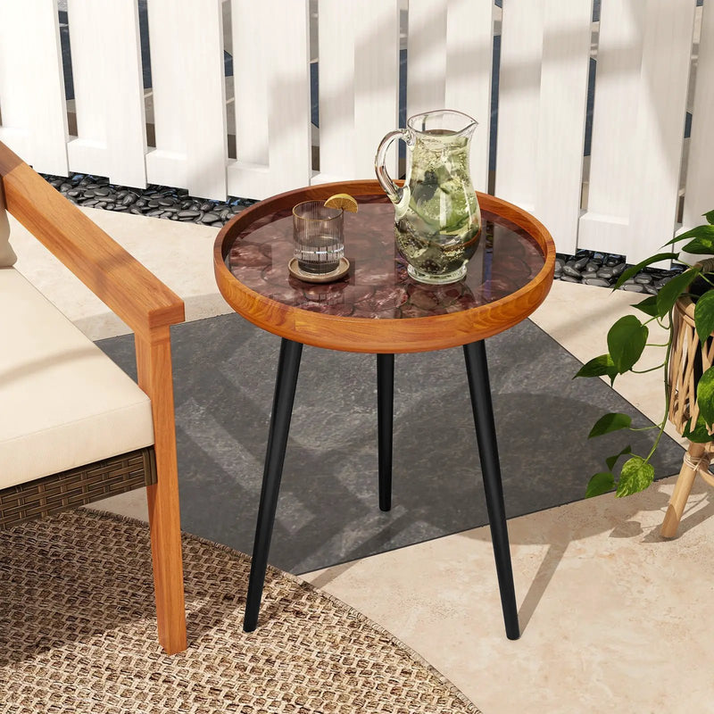 Round Sea Shell End Table with Epoxy Resin Finish by DirectDeals