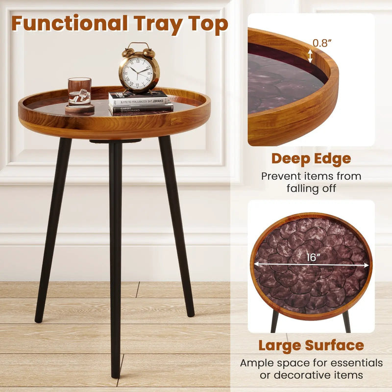 Round Sea Shell End Table with Epoxy Resin Finish by DirectDeals