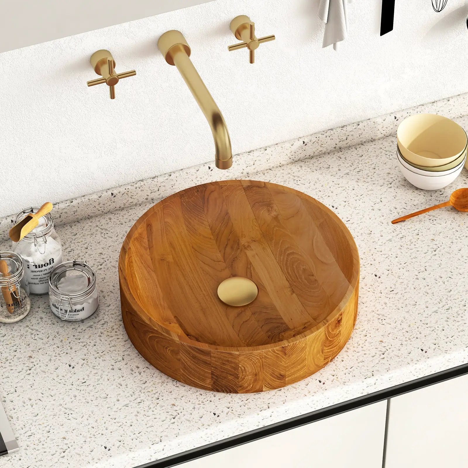 16 Inch Teak Wood Vessel Sink with Rounded Corners by DirectDeals
